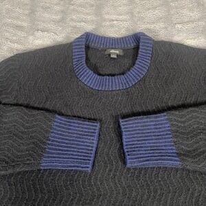 Allbirds Men XL Wool Blend Crewneck Sweater Black Blue Wavy Texture Striped Trim